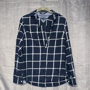 Tommy Hilfiger Navy and White Plaid Button-Down Shirt